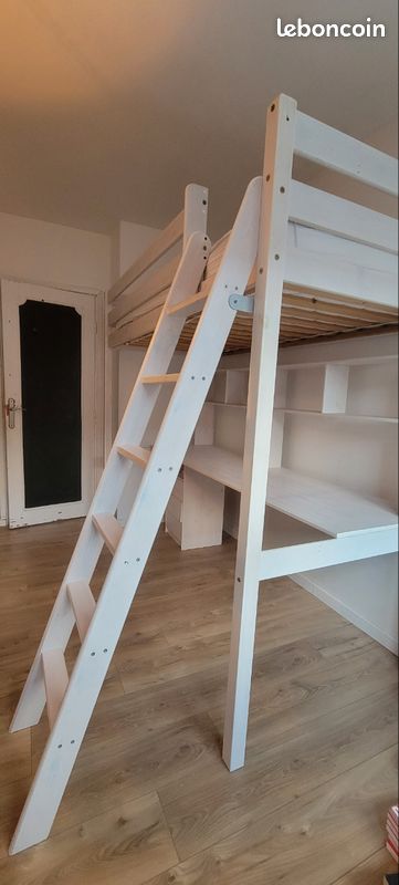 Lit mezzanine BLOOM 190x90 cm + bureau intégré – Blanc – Bon État (image 9)
