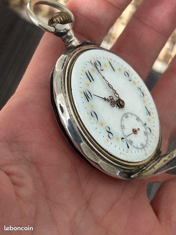 Montre à Gousset Ancienne Argent 0.800 - Cadran Émaillé 44.3mm, Cylindre 6 Rubis