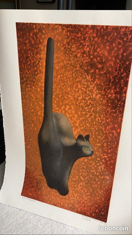 Œuvre signée Chat numérotée Claude Lhoste artiste Daum Monnaie de paris annees 50 60 70 dessin (image 2)
