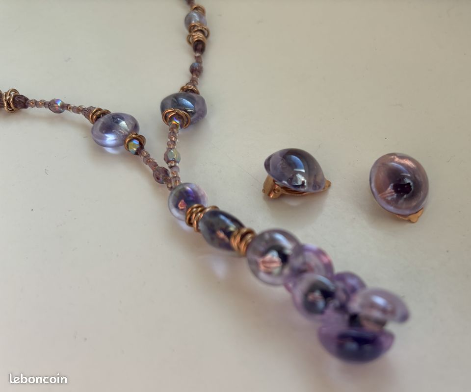 Parure bijoux en verre de Murano collier et boucles d'oreille (image 1)