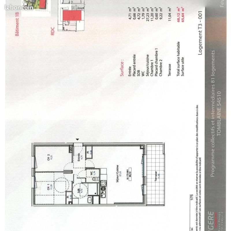 Appartement 3 pièces 60 m² · à Tomblaine · 60 m² · 764 €/mois