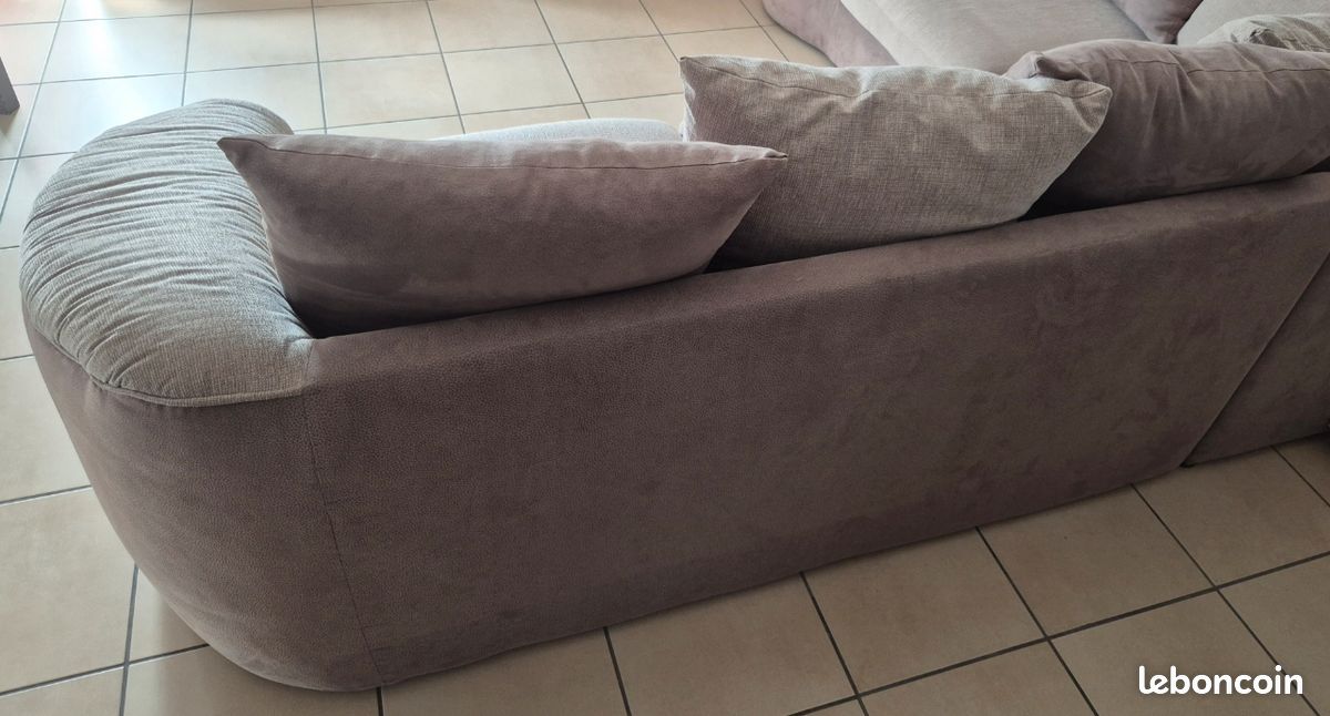 Canapé d'angle 5 places taupe/beige 280 x 235 cm – Très confortable et Très bon état (image 5)