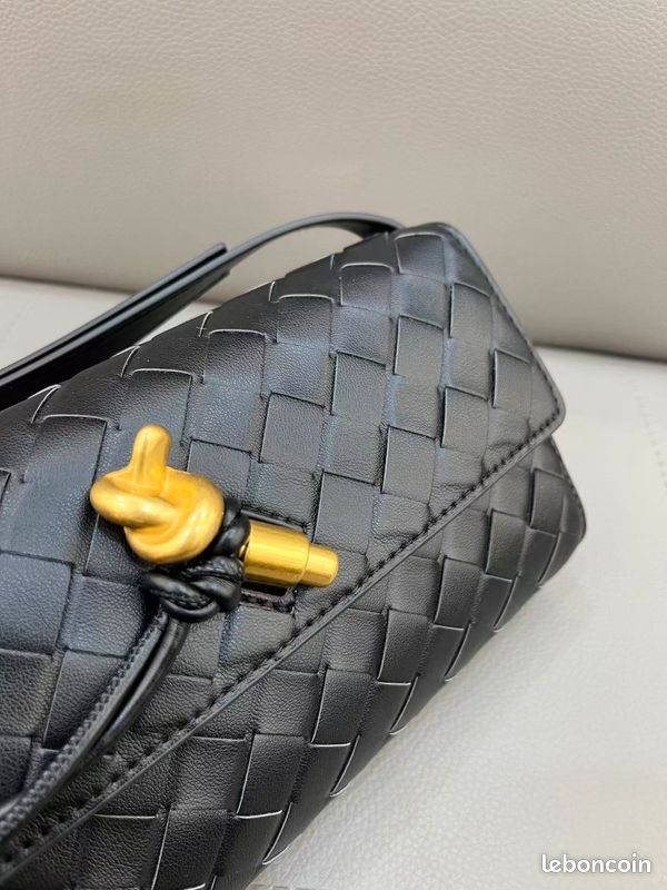 Sac à Bandoulière Style Bottega Veneta - Tissage Diamant Noir - Femme - NEUF