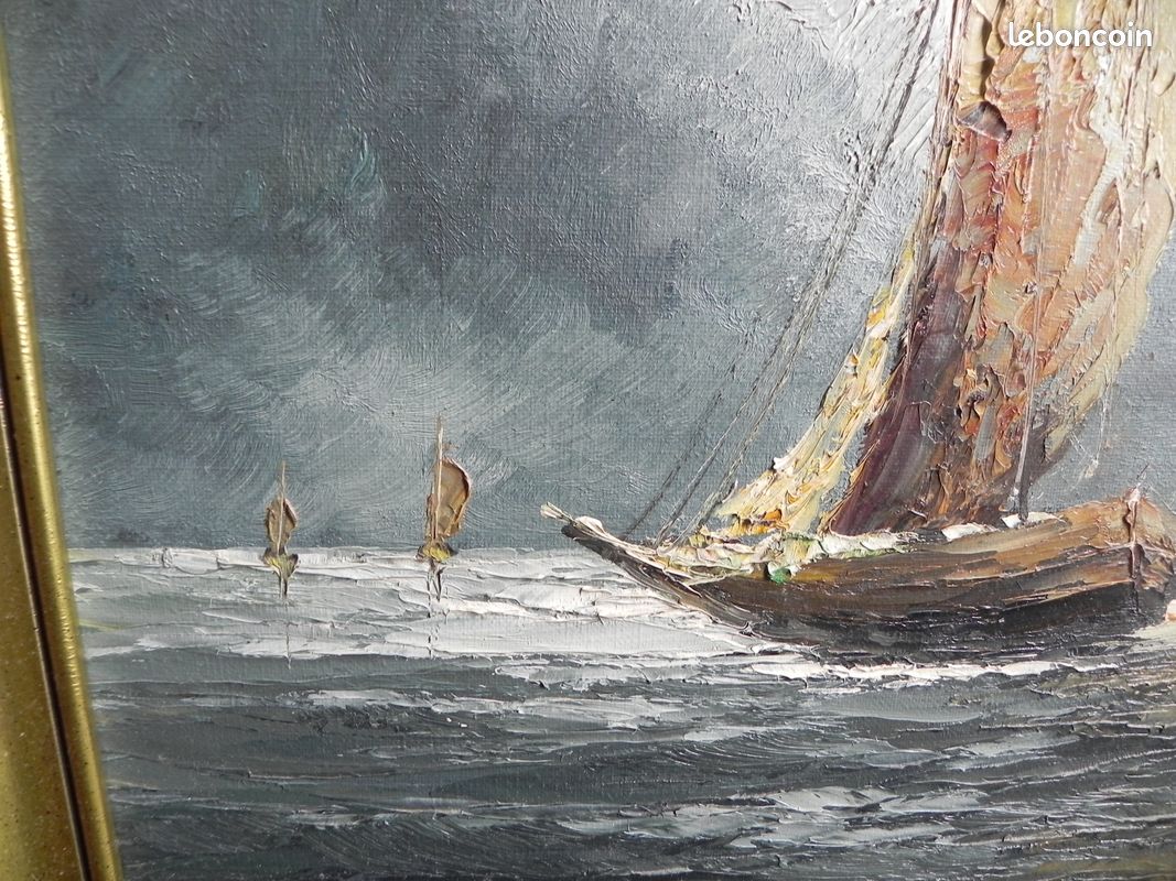 Beau tableau HST marine, bateaux signé Belfort (image 9)