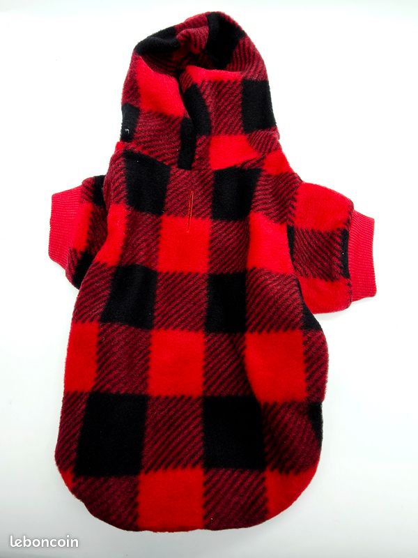 đŸ Pull pour chien & chat Ă capuche â motif carreaux rouge/noir â doux & chaud (image 3)
