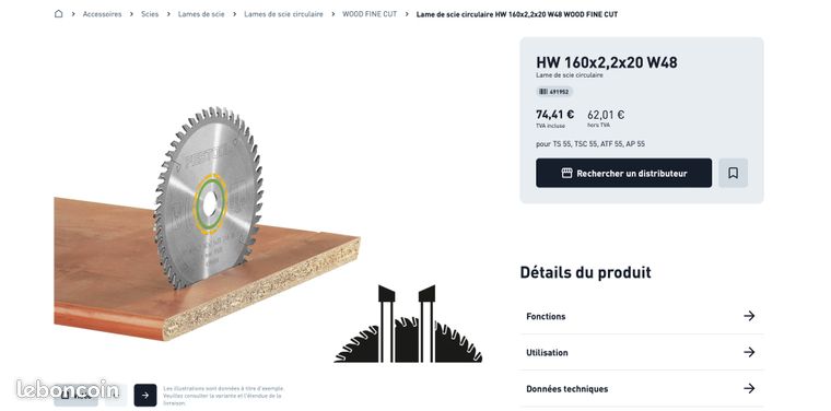 Lame Festool WOOD FINE CUT HW – 160x2,2x20 W48, Coupe Nette Dans Le Bois !