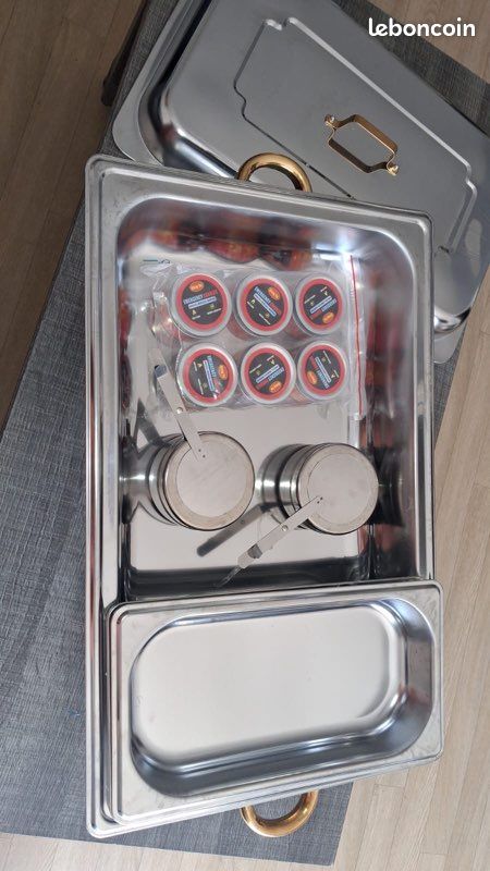 Chafing dish / Bain-marie de buffet en inox avec bacs – Très bon état (image 2)