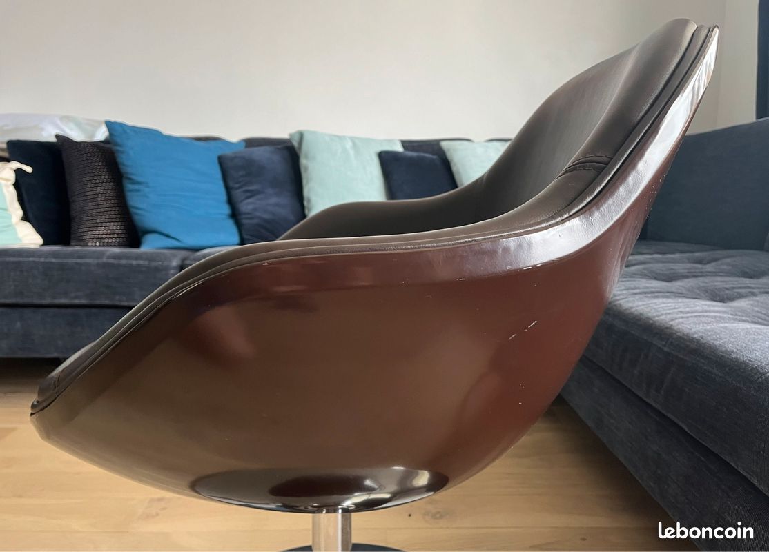 Fauteuil design similicuir marron et chrome - rotatif 360 (image 5)