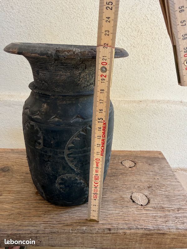 Lot 3 Pots Nepalais inde bois noir sculpté Esprit tribal & wabi-sabi (image 7)
