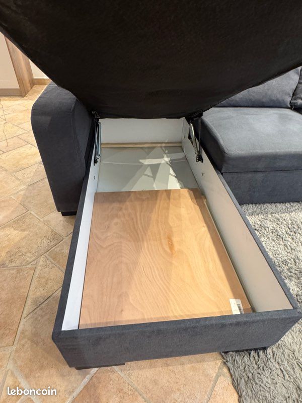Canapé d’angle convertible réversible avec coffre – gris foncé, très bon état (image 2)