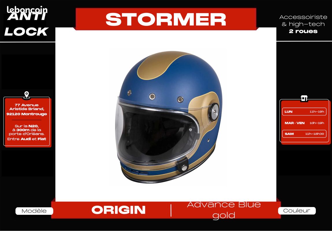 𝗗𝗲𝘀𝘁𝗼𝗰𝗸𝗮𝗴𝗲 – 𝟱𝟬% | Casque intégral Stormer 𝘃𝗶𝗻𝘁𝗮𝗴𝗲 𝗢𝗿𝗶𝗴𝗶𝗻 | 𝗡𝗲𝘂𝗳 + 𝗚𝗮𝗿𝗮𝗻𝘁𝗶𝗲 (image 3)
