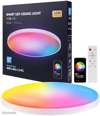 Plafonnier LED Dimmable Avec Télécommande - 24W, RGB, 3000K-6500K, Compatible Bluetooth