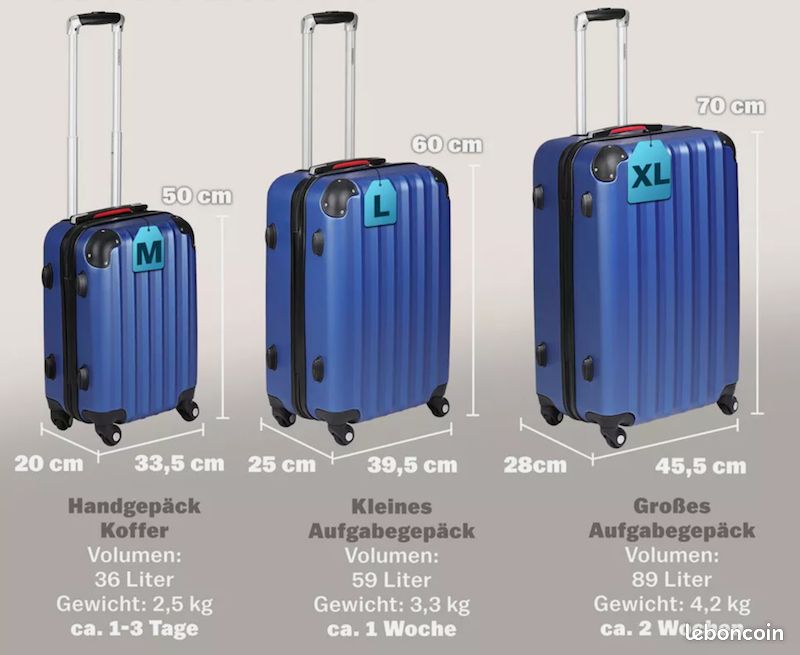 Lot de 3 valises rigides - Taille M L XL - 4 Roues 360° - Neuve (image 3)