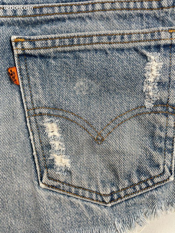 Mini short Levis 517 vintage made in USA orange tab bleu clair 100% coton usine 575 Géorgie taille 40 femme (image 3)