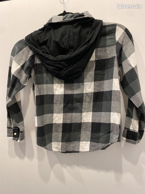 Chemise à carreaux noirs et blancs à capuche H&M (image 5)
