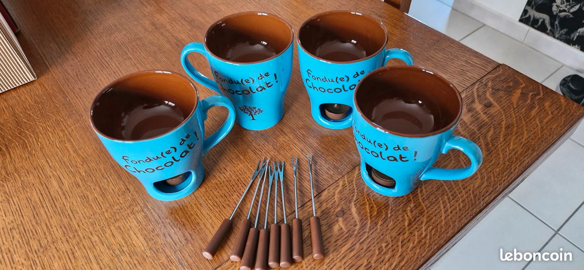 Ensemble Fondue Au Chocolat Céramique - Tasse Avec 2 Fourchettes Et Bougie Chauffe-Plat
