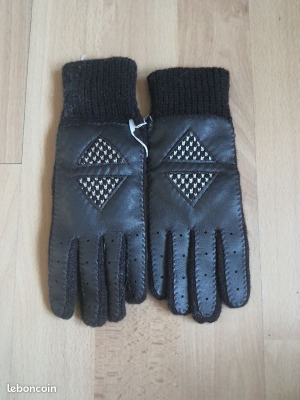 Gants enfant marron dessus cuir neuf avec étiquette (image 1)