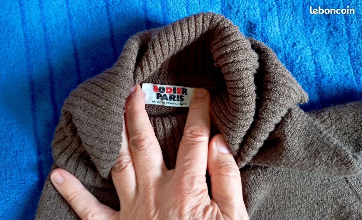 Pull Rodier col roulé laine marron vintage 1980 Vêtements