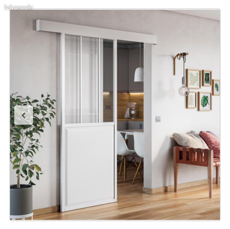 Porte vitrée coulissante blanche l.83 cm (image 1)