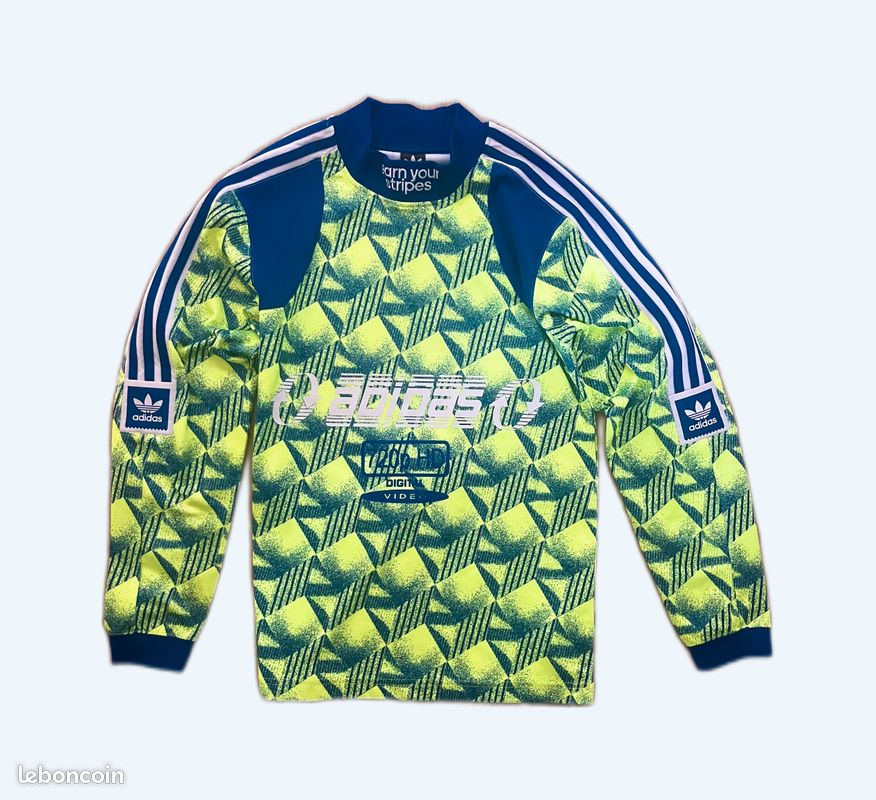 Sweat Adidas Vintage 90s Jaune Bleu – Rare Collector Vêtements
