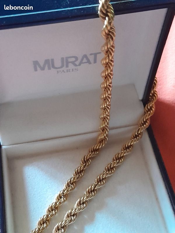 Ancien Collier MURAT Chaîne Forçat Et Pendentif Feuille - Plaqué Or Jaune