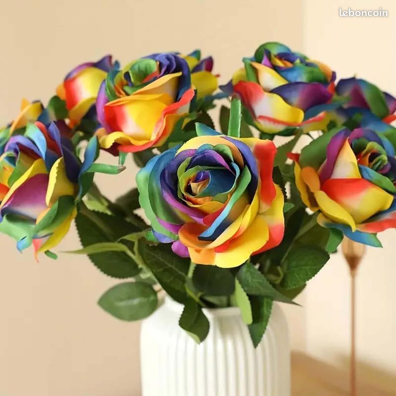 Rosier Artificiel En Pot 93cm – 21 Roses – Fausse Plante Avec Pot Ciment – Neuf