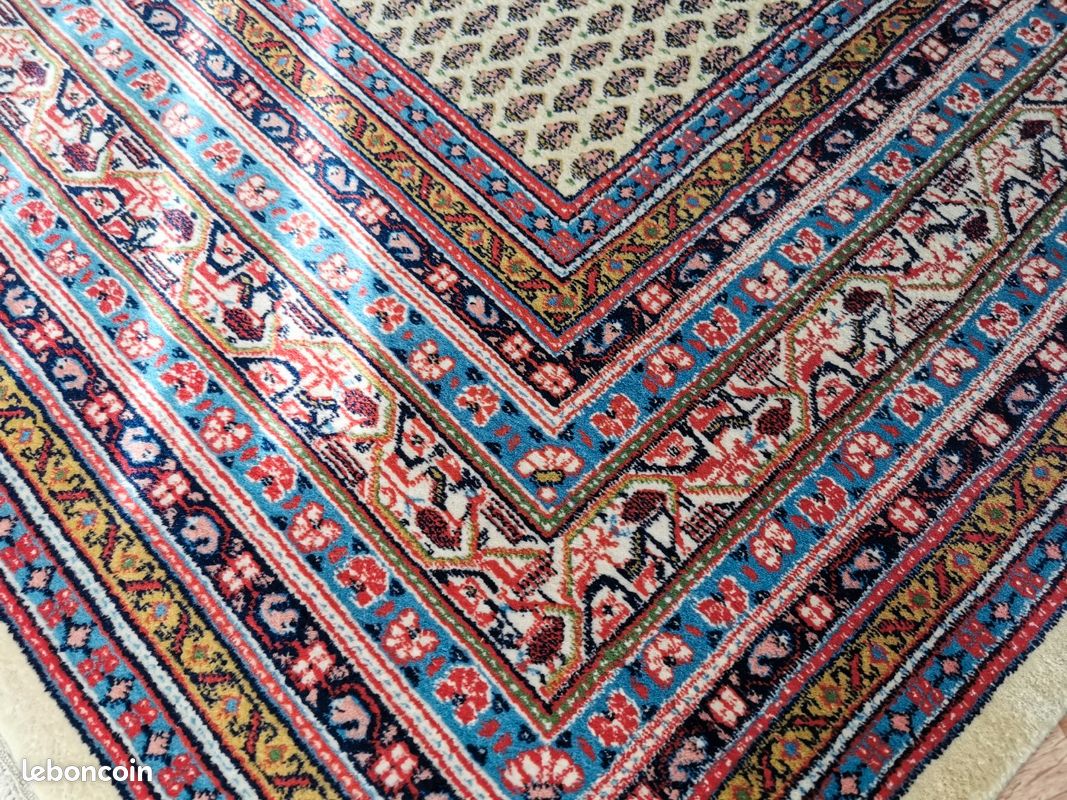 Grand Tapis Sarough Persan Noué Main 321x118cm – Rouge Et Bleu Couloir入口