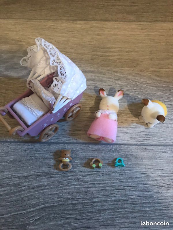 Poussette double et jumeaux lapin chocolat sylvanian (image 1)