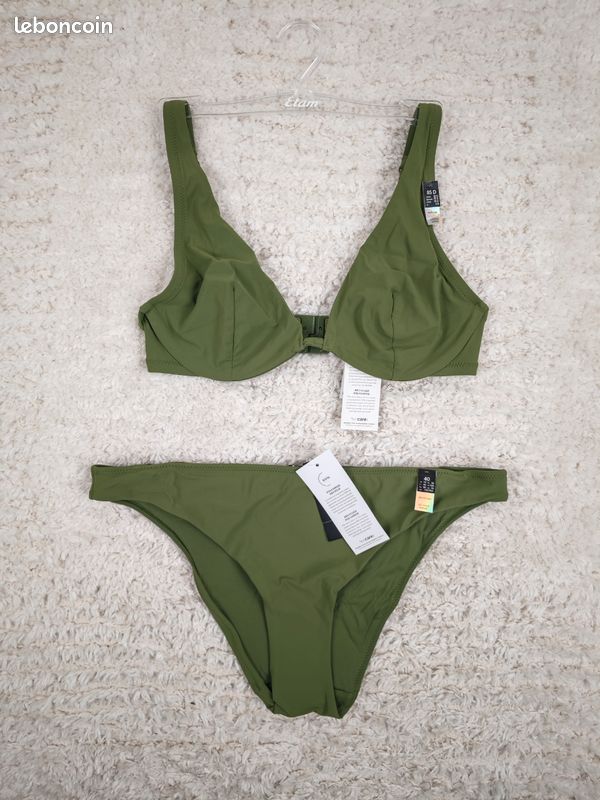 Maillot de bain 2 pièces Etam neuf – Taille 85D / 40 FR – Femme – Vert forêt – Armature (image 1)