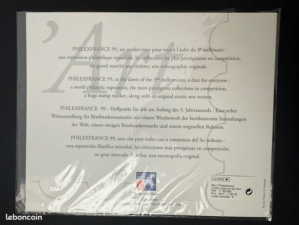 Document Philatélique Philex France 99 – Collection Complète 600 Exemplaires