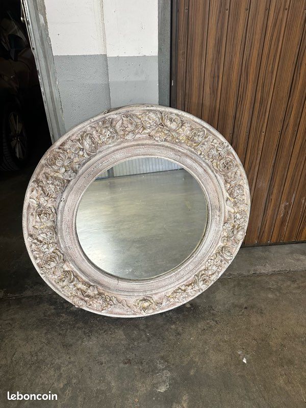 Grand miroir rond ancien patiné/ machine à écrire / livre ect (image 1)