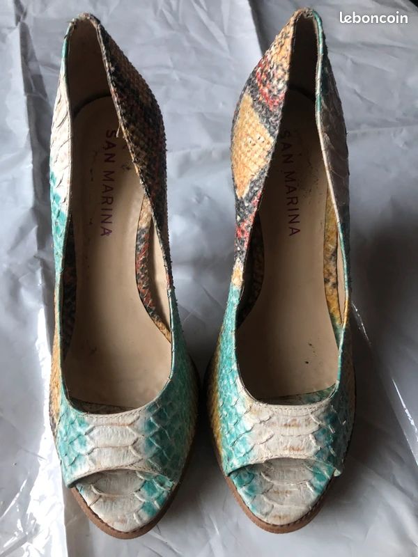 Escarpins San Marina En Cuir - Imprimé Reptile - Taille 38 - Talon Moyen - Occasion Très Bon état