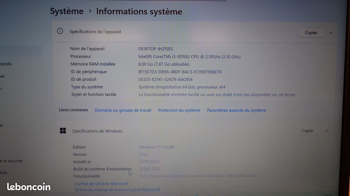 Unité ou Lot PC portable notebook Toshiba C40 14" I3 2,1ghz Gen10 8go 256 SSD (image 6)