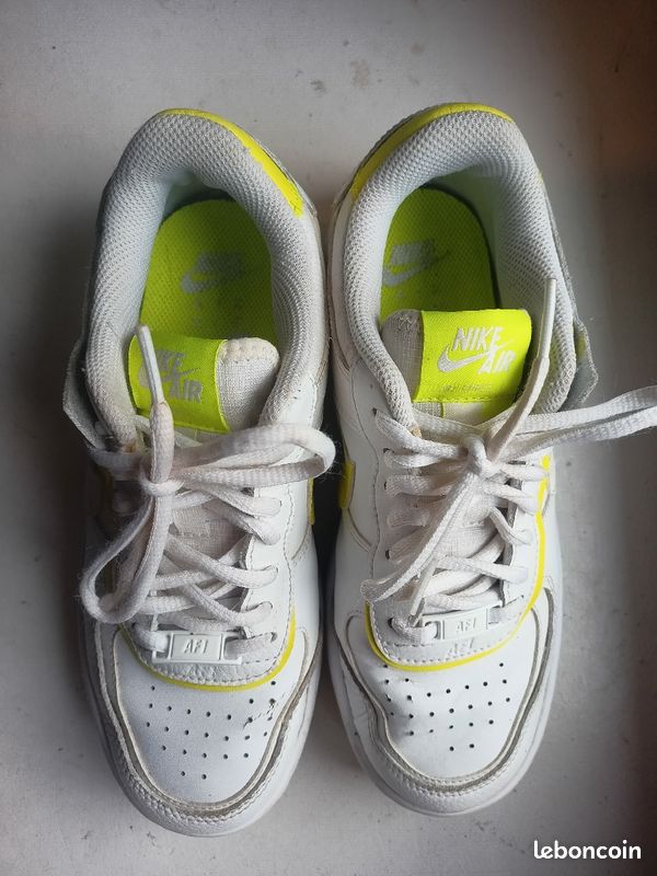 Sneaker Shoes Air Force Blanche Jaune Fluo Nike Air Force Chaussures