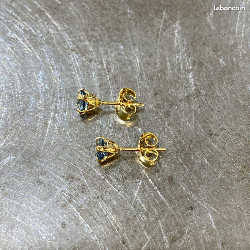 Boucles D'oreilles Vintage 90s – Or Laminé 14 Carats, Aigue-marine Et Zircons