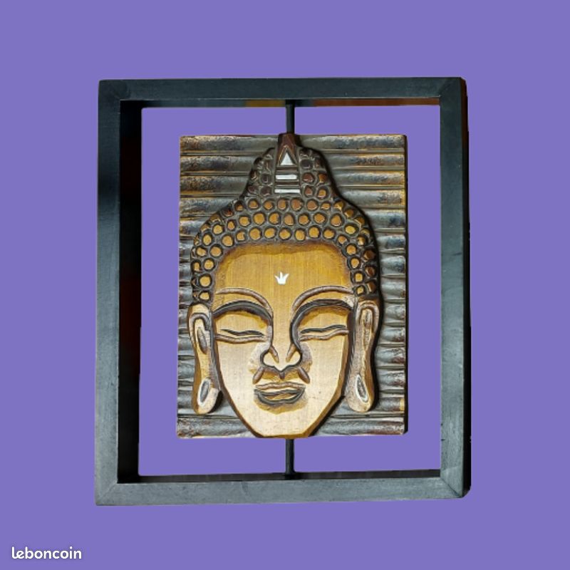 Décoration Murale Tête De Bouddha En Métal - 70x52cm, Noir - Fixation Par œillets, Pour Intérieur Ou Extérieur