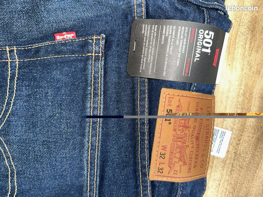 Jean Levi’s 501 Original Homme W32 L32 Bleu Stretch – Neuf avec Étiquettes (image 9)