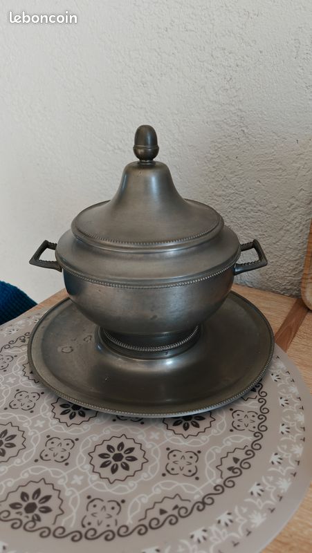 Grande Soupière En étain – Diamètre 30 Cm, Hauteur 25 Cm, Poinçon, Très Bon état