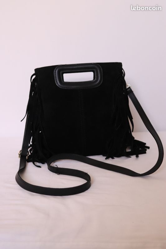 Sac à main noir franges daim (image 1)