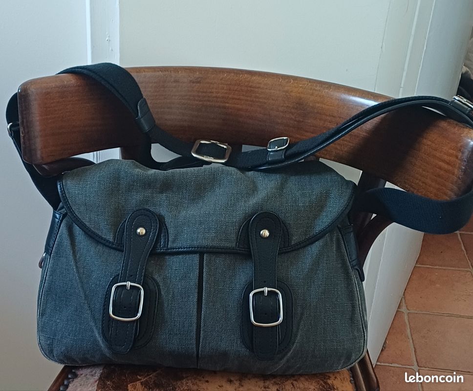 Grande besace, sac Upla en toile grise et cuir Accessoires