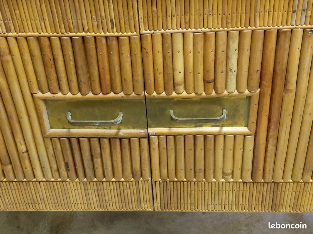 Enfilade vintage en bambou et laiton par Audoux Minet années 1960 (image 3)