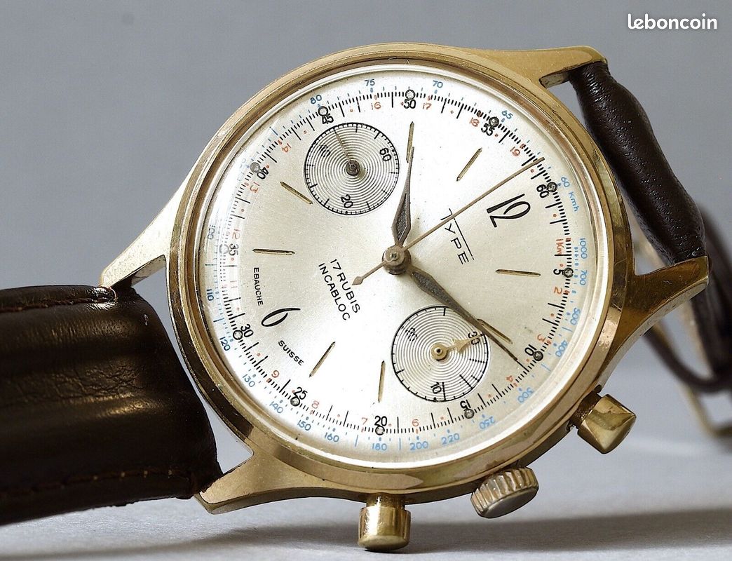 Très jolie montre mécanique Chronographe TYPE - Mécanisme Venus 188 - NOS (image 1)