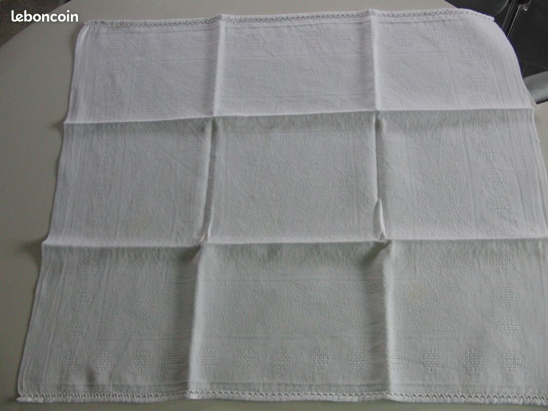 Nappe Ronde Renaissance Brodée Main 260 Cm - Avec 12 Serviettes, Blanc, Neuf