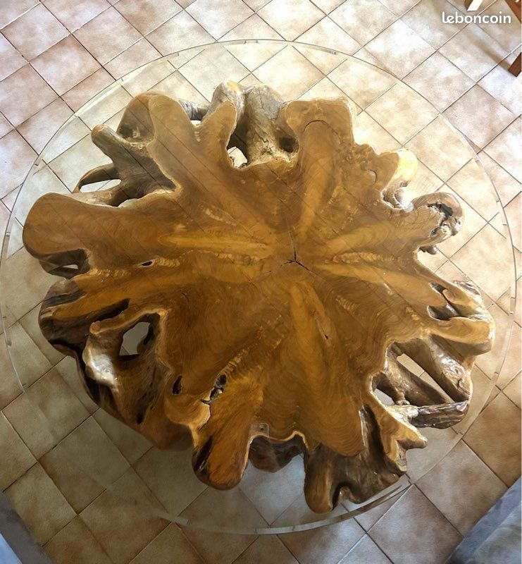 Vend table basse en racine bois teck + plateau en verre (image 1)