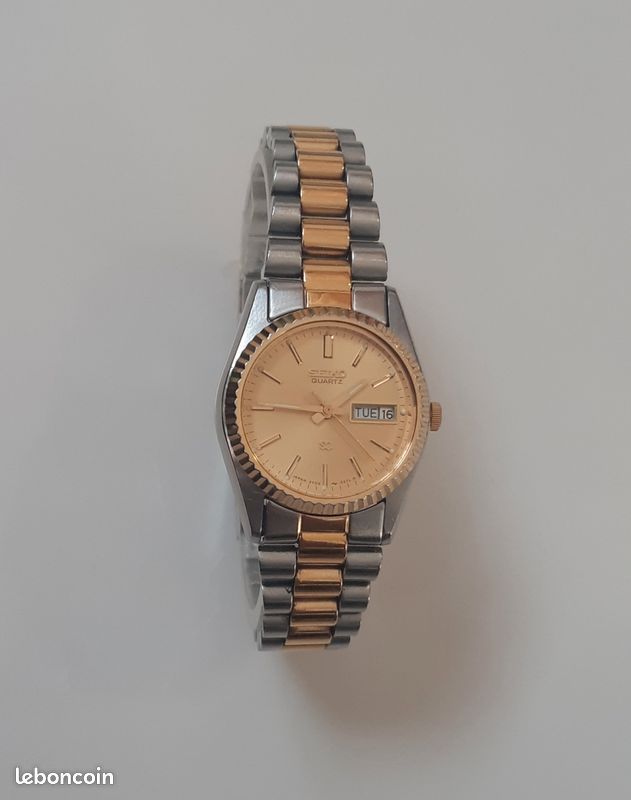 Montre Femme SEIKO Quartz Acier Argenté Doré D'origine D'occasion Bon État Fonctionnel (image 10)