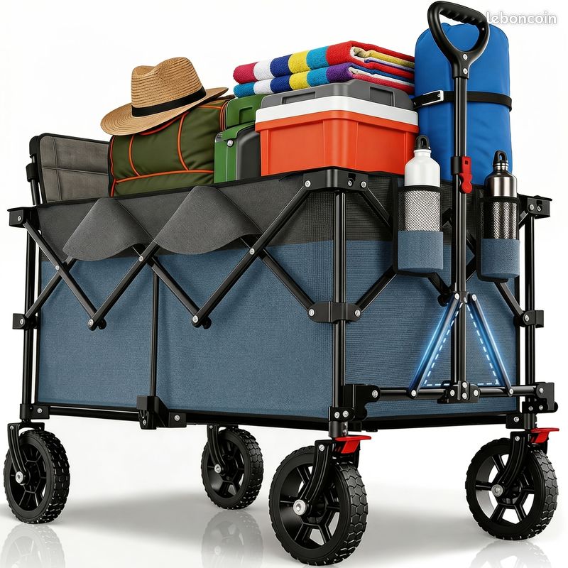 Chariot pliable XXL 200 L tout-terrain en Bleu avec freins (image 1)
