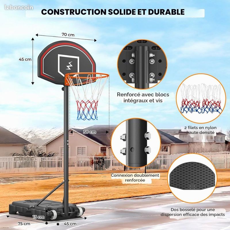 Panier de basket reglable avec support et roulettes 105 260 cm Panier de basket reglable avec support et roulettes 105 260 cm