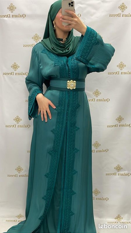 Organza Caftan Bleu Vert Takchita/Caftan Ton Sur Ton Organza Bleu - Main Image