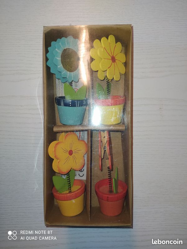 Neuf Lot de 4 pense-bêtes Fleurs / en bois (image 7)