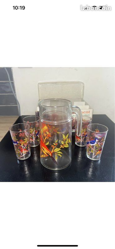 Service à Orangeade Luminarc – 6 Verres Et 1 Pichet, Décor Fraises, état Neuf